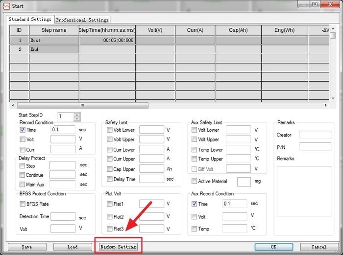 set data backup and export options in BTS software.